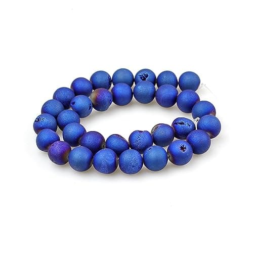 MJDCB 10mm 35 pièces Géode Agate Bleu Perle Pierre Naturelle Ronde en Vrac Perles Semi Precieuse pour Fabrication de Bijoux de Bracelets et de Colliers