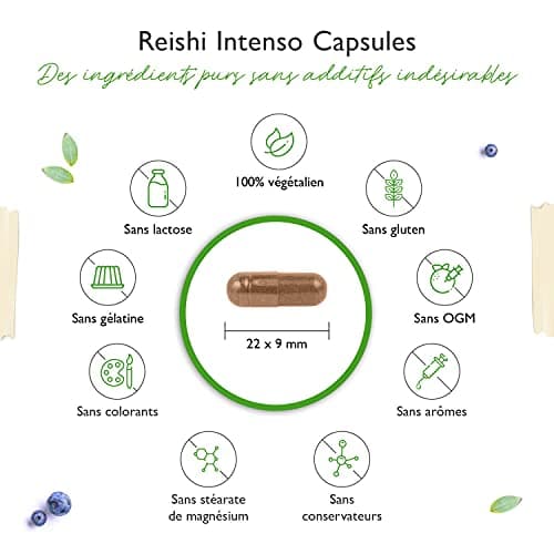 Champignon Reishi - 180 capsules - 1300 mg d'extrait par dose quotidienne - 40% de polysaccharides bioactifs - Vegan - Power Mushroom - Ganoderma lucidum