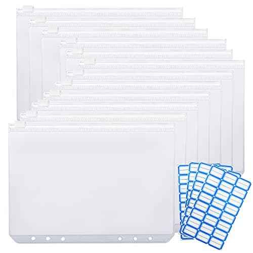12PCS A5 Taille 6 Trous Pochettes Classeur en Plastique 6 Trous Sacs Zippés à Feuilles Mobiles Dossiers à Glissière des Dossiers Imperméable
