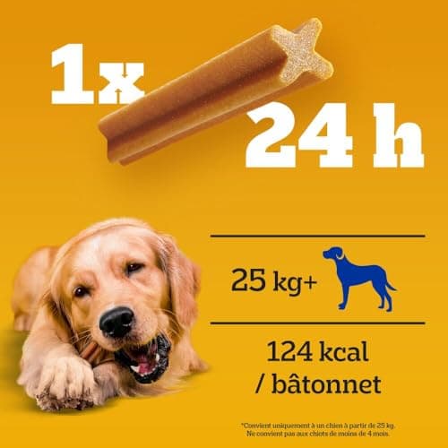 PEDIGREE DENTASTIX Sticks Dentaires pour Grand Chien +25kg - 56 Bâtonnets à Mâcher (Lot de 8 Sachets de 7 Friandises) - Hygiène Bucco-dentaire, Scientifiquement Prouvé, Nettoyage au Quotidien