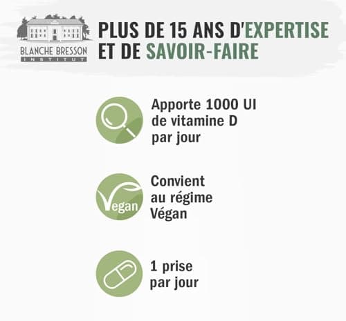 BLANCHE BRESSON - Phyto Vitamine D3 Végétale - Immunité - Vitamine D3 1000 ui - Fonctionnement Système Immunitaire, Défenses, Renforce - Lichen - 90 Comprimés - Cure de 90 jours - Fabriqué en France