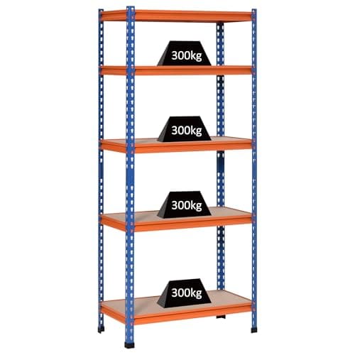 HOMCOM Étagère Charge Lourde en métal à 5 Niveaux étagère de Garage étagère de Rangement capacité 1500 kg 80 x 40 x 182 cm Bleu Orange