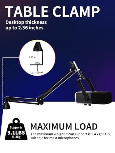 YOUSHARES Bras Micro, Bras de Micro à Profil Bas, Support Micro Low Profile Réglable pour Blue Yeti Fifine AM8 k658 Razer Seiren Mini HyperX Rode, Perche de Micro à Profil Bas pour Gaming, Streaming