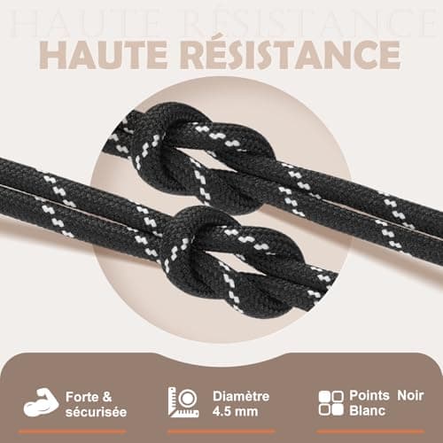 Stepace Lacets Ronds pour Bottes [2 Paires] Lacets Renforcés et Résistants pour Bottines, Chaussures de Randonnée, Chaussures de Travail Black White-120(Dots)