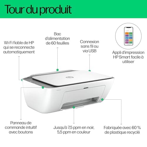 HP DeskJet 2820e Imprimante tout en un - Jet d'encre couleur – 3 mois d’Instant Ink inclus avec HP+ (Photocopie, Scan, Impression, Wifi)