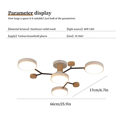 Schindora Plafonnier LED 4 têtes,36W blanc chaud 3000K,plafonnier décor bois Ø66cm pour salon cuisine salle à manger bureau à domicile chambre d'enfant