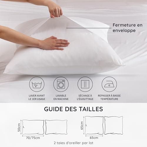 Taies d'oreiller Blanches 50x75 Lot de 2 | Bambou Bio | Taie Anti Acarien | Taie pour Oreiller Doux | Drap Refroidissant | Housse de Coussin Rectangulaire | Taie Oreiller 50 X 75 | Bambaw