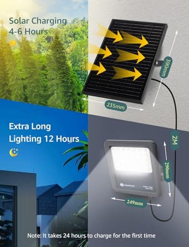 Aigostar Projecteur Solaire LED d’extérieur avec grand panneau solaire, 200W,2000LM, batterie de grande capacité,IP65, 6500K, lampe solaire extérieure pour jardins, portes, garages,câble de 2M