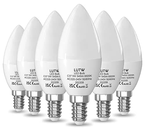 LUTW Ampoule LED E14 Blanc Froid 6500K, Ampoule Bougie LED C37, 5W Équivalent 40W, 545LM, Ampoule Petit Culot à Vis E14, Économie d'Énergie à Angle de Faisceau 160°, Non Dimmable,Lot de 6