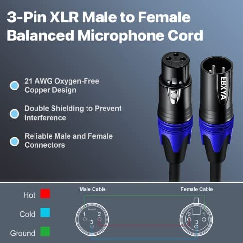 EBXYA Câble XLR câble de microphone 2M 10 Pack Premium 3 broches XLR équilibré mâle à femelle câble micro câble DMX XLR cordons de raccordement