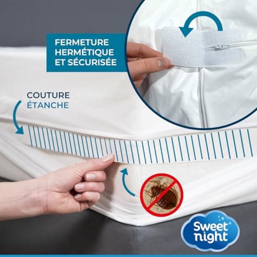 SWEET NIGHT Sweetnight - Housse intégrale Matelas imperméable 90x190 cm | Anti-Punaise de lit et Anti-acariens | Rénove Matelas | Fermeture à glissière | sans Traitement Chimique | EP. jusqu'à 30 cm