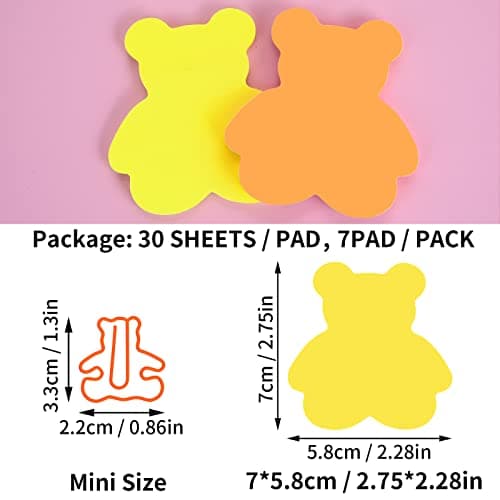Molain Mignon Animal Notes Autocollantes avec Trombones, Dessin Animé Ours Autocollant Notes Index Onglets Animaux Forme Marqueurs Drapeaux Bloc-Notes 7 Pack 210 Feuilles