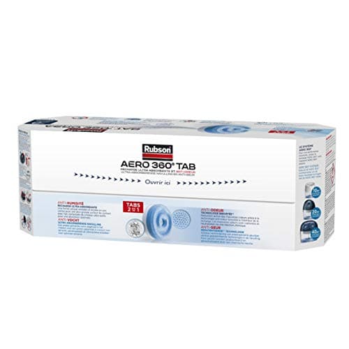 Rubson AERO 360° TAB, recharges en tabs neutres pour absorbeur d'humidité, ultra absorbantes et anti odeurs recharges pour déshumidificateurs AERO 360°, 6 x 450 g, 2.70