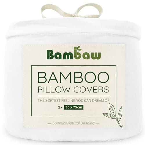 Taies d'oreiller Blanches 50x75 Lot de 2 | Bambou Bio | Taie Anti Acarien | Taie pour Oreiller Doux | Drap Refroidissant | Housse de Coussin Rectangulaire | Taie Oreiller 50 X 75 | Bambaw