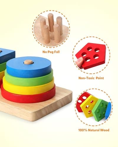 QHFlashbuy Jouets Montessori à Empiler et de Tri 1 2 3 Ans,20PCS Jouet Éducatif De Couleurs Et De Formes Différentes,Formes Géométriques Puzzles à Trier Les