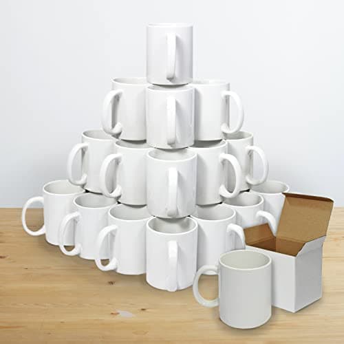 PixMax - 36 Tasses Blanches Personnalisables Revêtues en Polymère avec Boites en Carton pour Impression en Sublimation