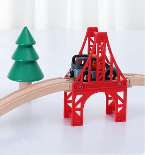 Pont de Train en Bois, Pont Rail, Accessoires de Train, Rails Train compatibles avec Toutes Les Grandes Marques(3 Ponts de Suspension)