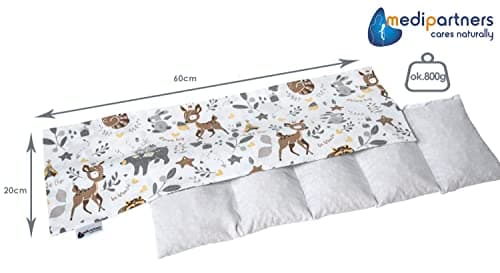 Medi Partners Coussin chauffant noyaux de cerise 60x20cm 800g 100% coton 5 Chambres par le froid Taie d'oreiller amovible (Cerf)