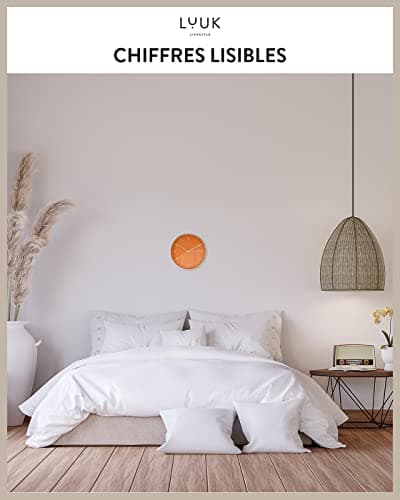 LUUK LIFESTYLE Horloge Murale en Quartz avec mécanisme Silencieux, Design Simple, pour Bureau, Cuisine, Salle de Bain, Cadeau de déménagement, 24 cm en Orange et Argent