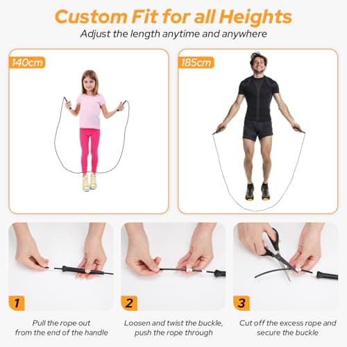 Euqvunn Corde a Sauter Sport 3 Mètres, Corde à Sauter Adulte PVC avec Sac, Corde Réglable pour Enfants, Hommes et Femmes, Entraînement Fitness sur le Pouce (Noir)