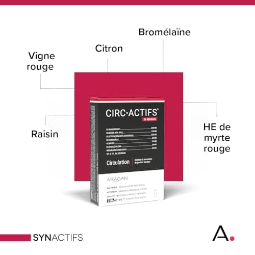 ARAGAN Synactifs Lot de 3 Circactifs | Complément Alimentaire Circulation, Jambes Lourdes | Vigne Rouge, Raisin, Citron, Sélénium, Huile essentielle | 90 gélules | 2 mois de prise Fabriqué en France