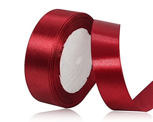 Ruban de Satin Bordeaux 25mm x 22m, Ruban Satinée pour Emballage Cadeau, Couture, Artisanat, Ballon, Bouquet de Mariée, Décoration de Mariage