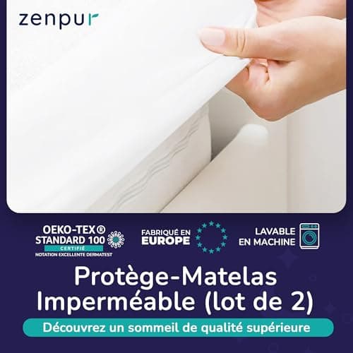 ZenPur protège-Matelas 80 x 200 cm, Lot de 2 - Fabriqué dans l'UE - Certifié Oeko-Tex Standard 100 - en Coton - Imperméable et Durable - Protection et Confort en Un
