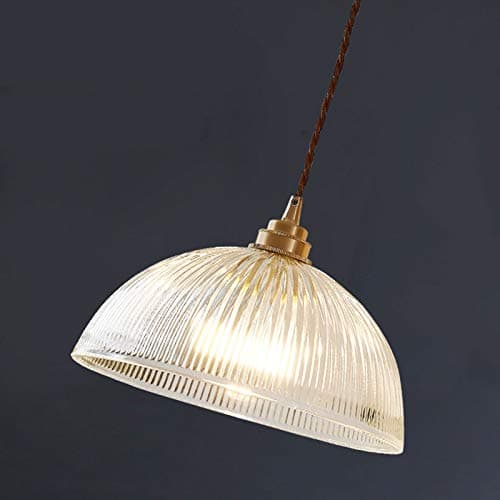 HJXDtech Luminaire Suspension Dôme en Verre Transparent Vintage Industrielle avec Base E27 en Laiton Cuivre Lustre Loft Lampe suspendue au plafond (30cm)