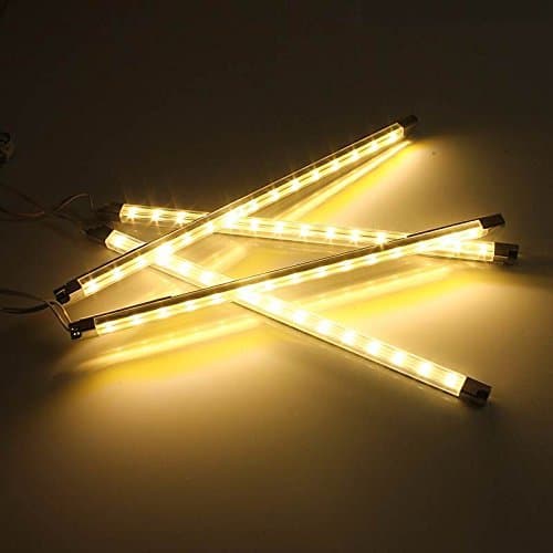LED Sous Vitrine, Kit de 4 Bandes de LED Sous Meubles Eclairage, 300 mm, Avec Interrupteur, Total de 510lm, Tous les Accessoires Inclus(Blanc Chaud)