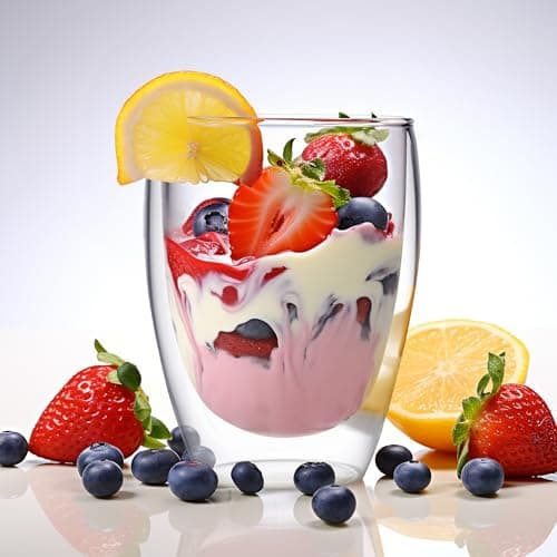 Joeyan Lot de 4 Tasse à Café Épais à Double Paroi, 350ml Verres à Expresso avec Cuillères en verre, Transparent Borosilicaté Isolation,Verres Thermiques à Effet Flottant,pour Latte,Bière,Lait,Thé