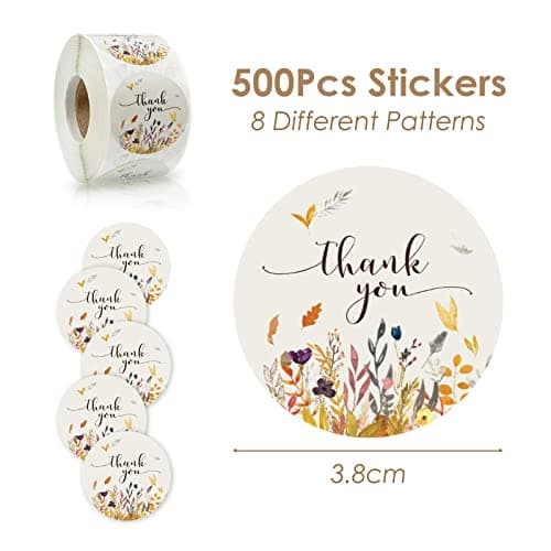 jiuzcare Autocollants Etiquette Merci 3,8cm Autocollants Rondes 500 Pièces Étiquettes Remerciement Thank You Stickers Etiquette Cadeau Autocollante Les Emballage Enveloppe Autocollants, H102