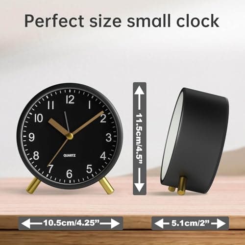 YouJabz Analoger Wecker, Super Silent Non Ticking mit Nachtlicht, Batteriebetrieben, Modischer Runder Metall Wecker für Büro, Schlafzimmer, Ältere, Erwachsene, Kinder, einschulung Geschenk