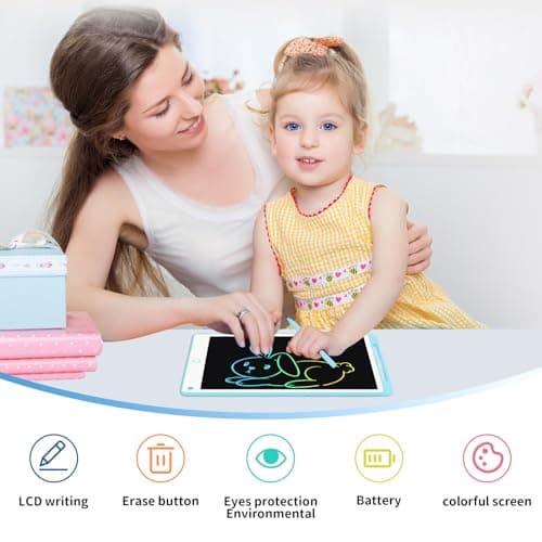 Damcyer Tablette Dessin Enfant, 10.5 Pouces Tablette D'Écriture LCD, Tablette Graphique pour Enfants avec Bouton de Suppression Et Interrupteur de Verrouillage pour Jeux pour 2 3 4 5 6 7 Ans, Bleu