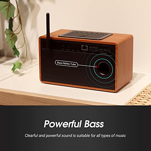 Enceinte Wifi Multiroom Bluetooth Sans Fil Stereo - August WS350 - Haut Parleur Portable Design Puissante Airplay Ethernet Jack 3.5mm Internet Radio Spotify Tidal PC Mac - Secteur et Batterie - Bois