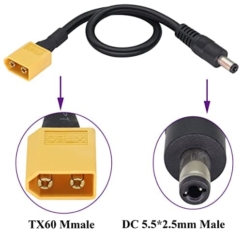 AAOTOKK XT60 Mâle Bullet vers DC5,5x2,5mm Câble de Charge D'alimentation mâle pour fer à Souder TS100,Alimentation du Moniteur FPV,drone(DC 2.5mm-M/30cm-2Pack)
