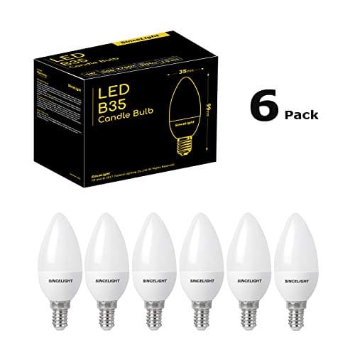 SINCELIGHT Ampoule LED en forme de bougie B35 et culot E14, IRC (RA≈85), Diffuseur laiteux, 5W, Blanc Chaud (2700K), 500lm, Lot de 6