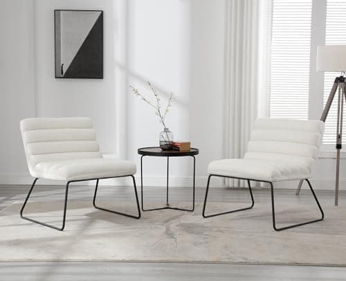 Wahson Fauteuil de Salon Fauteuil Design Salon Confortable avec Coussin Dossier Épais Fauteuil Chambre de Pied Métal, Fauteuil Moderne en Fausse Fourrure pour Salon et Chambre, Blanc