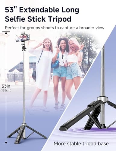 135CM Perche à Selfie Trépied avec 2 Lumière, Trépied pour Téléphone avec Télécommande Détachable, Portable Selfie Stick Trepied Extensible avec Vis de 1/4" Compatible pour iPhone/Android/GoPro/Camera