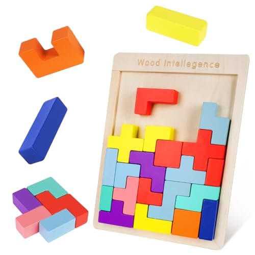 Ainiv Jeu de Blocs Russes Colorés 3D, Puzzle Tangram en Bois, Puzzle de Blocs en Bois, Jouet de Casse-Tête D'intelligence, Cubes de Puzzle de Blocs 3D, Jouets D'intelligence pour Enfants (30 Pièces)