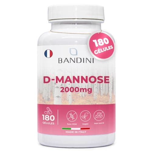 Bandini® D-Mannose Pur 2000mg par Dose Quotidienne,180 Gélules 100% Végétalien, Améliore la Santé des Voies Urinaires, Capsules pour combattre la Cystite, Pour Femmes et Hommes, Biodisponible