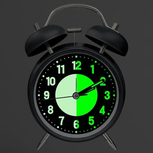 ALEENFOON Réveil Double Cloche avec Veilleuse, Réveil à Aiguilles Vintage Retro Silencieuse sans Tic-Tac, Réveil Lumineux Quartz pour Les Gros Dormeurs, Fonctionne à Piles (Noir)