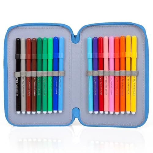 Clondo Trousse Triple Remplie Enfants, pour Sonic Fans, 45 Accessoires Scolaires Garçon, 3 Fermetures Éclair, Compartiments Organisés, Crayons de Couleur, Feutres, Colle, Ciseaux