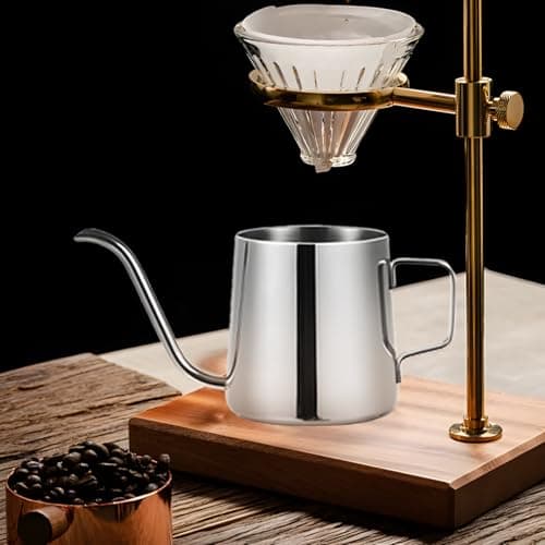 Cafetière à Bec Long et étroit 350 ML, Petite Bouilloire à Col de Cygne à Oreilles Fines Suspendues en Acier Inoxydable pour Usage domestique(Argent)