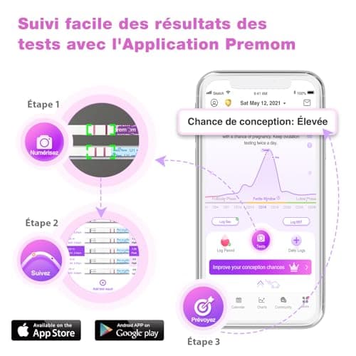 Easy@Home 100 x Tests d'Ovulation + 20 Tests Précoces de Grossesse - Soutenu par l’Appli Premom Française