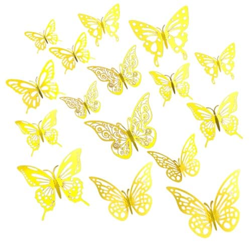 60 Pièces Papillon Décorations,Stickers Muraux de Papillons 3D,Autocollants muraux de Papillons Doré Pour Chambre,Salon,Gâteau,fête,mariage