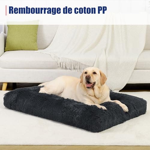 KSIIA Panier Chien Grande Taille, 90x60cm, Coussin Chien Lavable en Machine, Tissu Peluche Doux, Base antidérapante, Tapis Matelas Lit Chien Anti-Stress, Gris Foncé