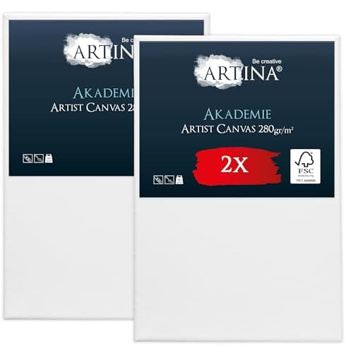 Artina Set de 2 Canvas Toile Peinture 40x60 cm – Tableau Peinture Châssis Entoilés en Bois FSC© – Tableau Toile a Peindre Blanche 100% Coton 280g/m2 – Toiles à Peindre Stable Toile Blanche Akademie
