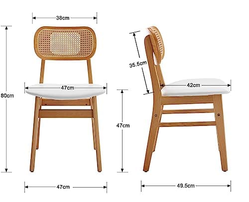 Wahson Lot de 4 Chaise de Salle à Manger en Rotin et Chaise Bois, Chaise Salle à Manger Bois Rétro avec Coussin Imperméable, Chaise de Cuisine Confortable pour Salle à Manger et Salon, Blanc