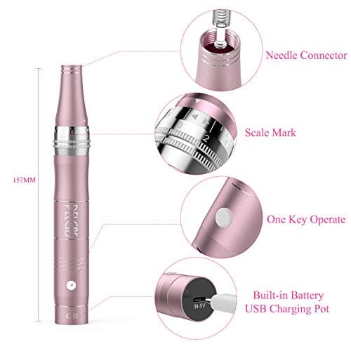 PELCAS Microneedling pour Visage, Dermapen Microneedling Professionnel avec 12 Aiguilles et 3 Vitesses - Soins Visage/Cou/Contour des Yeux, 0-2mm Stylo Microneedling