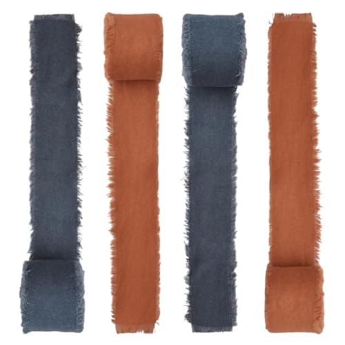 URROMA Ruban en Lin de Coton, Tissu Bleu foncé à Franges effilochées pour Faire-Part de Mariage, Bouquets de mariée, Emballage Cadeau
